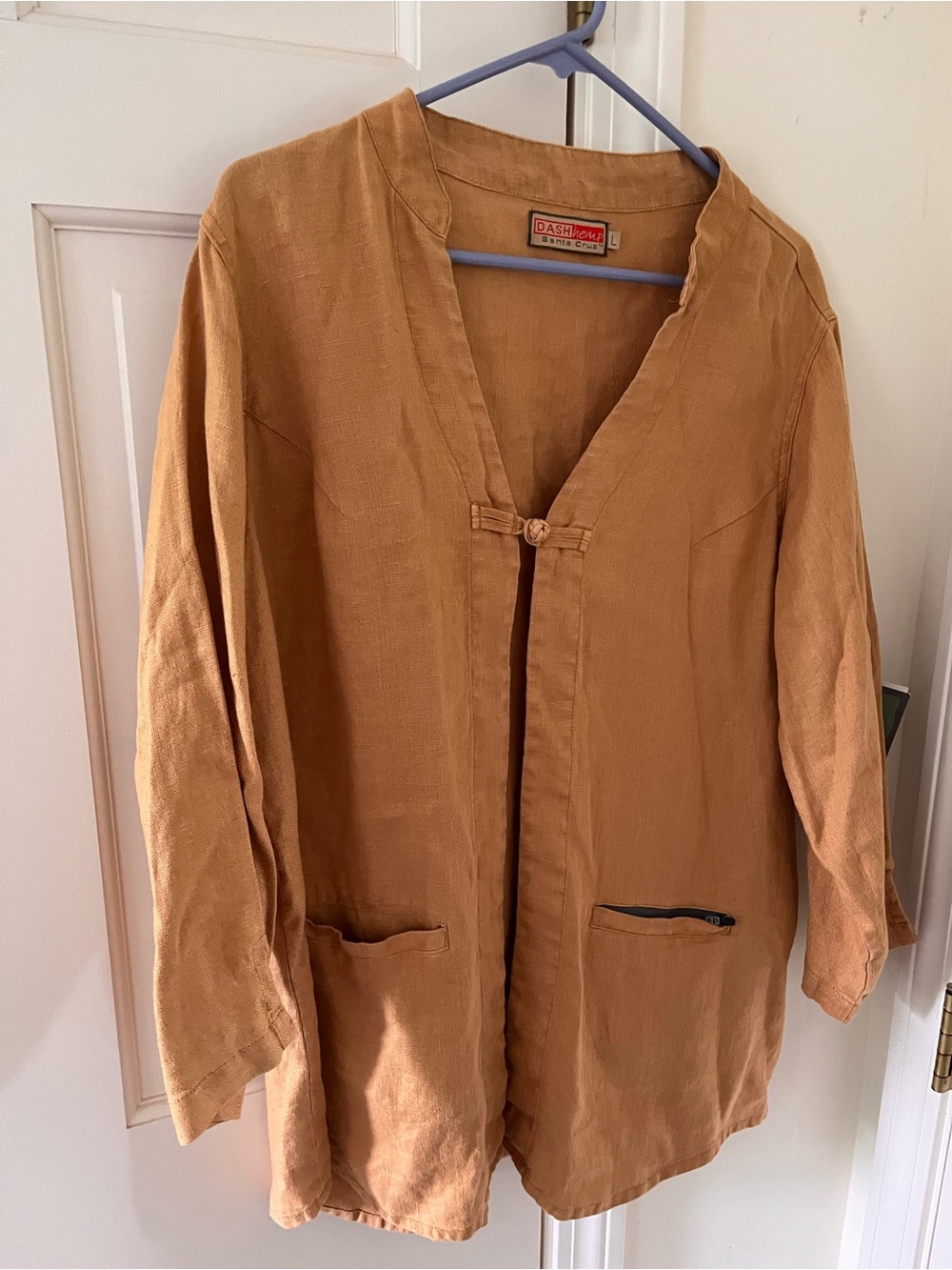 Mustard Linen Button-Front Women's Top - Picture 4 of 10